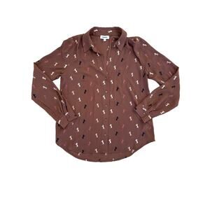 L'Agence - Laurent Embroidered Shirt with Fawn Horse Embroidery in Brown